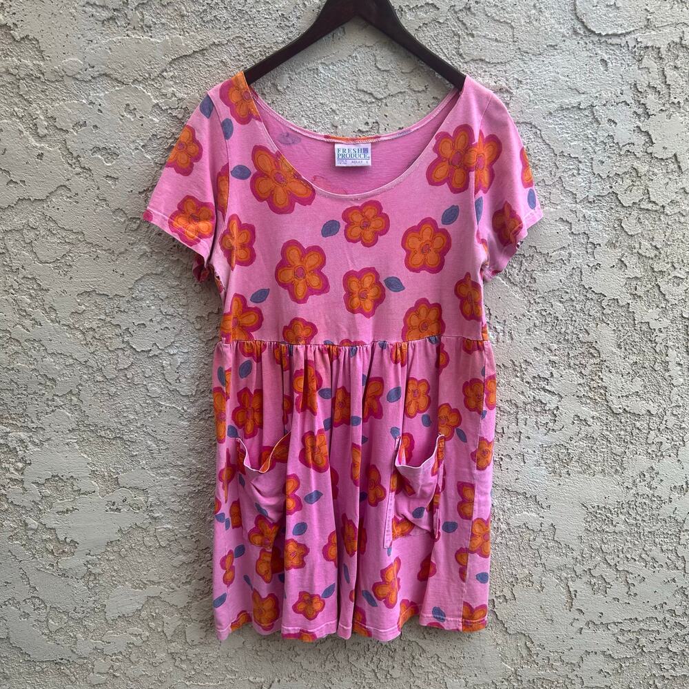 Fresh Produce Pink Floral Pocket Dress Made In USA Vintage Size Small